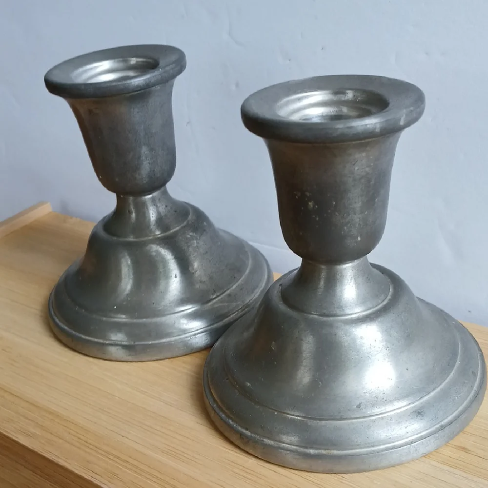Pair Conn. House Pewter Candlestick Holders 3.5